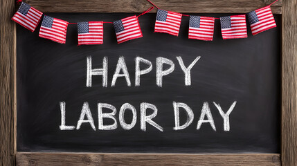 Festive labor day chalkboard with american flags, perfect for holiday greetings and patriotic celebrations