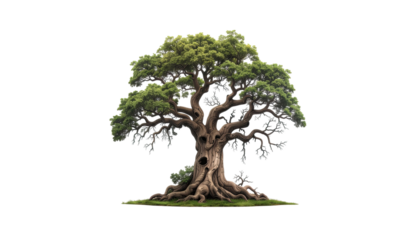 Spooky tree with twisted branches creepy haunted silhouette isolated on white background
