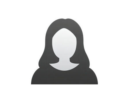 Female avatar icon silhouette, simple woman profile symbol, isolated on transparency background, minimalistic design, suitable for user interface, neutral and professional appearance