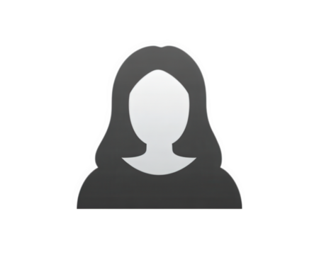 Female avatar icon silhouette, simple woman profile symbol, isolated on transparency background, minimalistic design, suitable for user interface, neutral and professional appearance