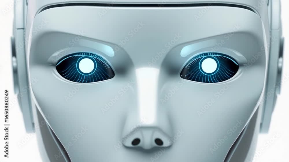 Aufkleber conceptual animation featuring a robot face with varying eye states and expressions