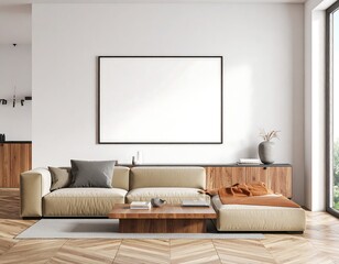 Modern living room with beige sofa