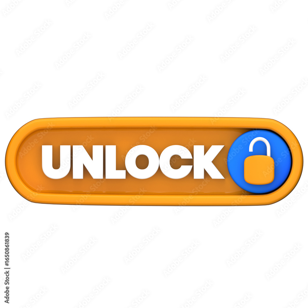 Fototapete conceptual 3d rendering of an unlock button with a padlock symbol, representing digital security, ac