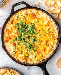 Creamy Corn cheesy dip in cast iron skillet