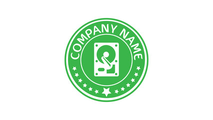 Green Hard Drive Company Logo with Stars and Circular Border Design