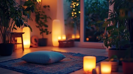 Guided meditation with soft lighting and a relaxing atmosphere
