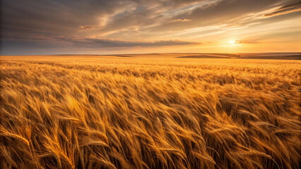 Obraz premium Golden wheat field at sunset a serene landscape of harvest season