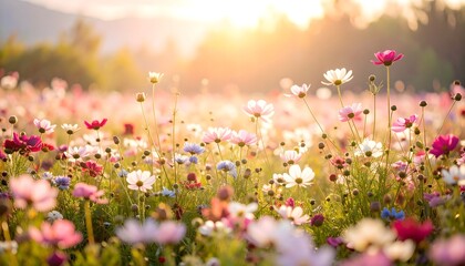 Floral field glows with soft pastel hues