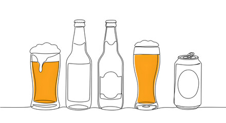 Beer glass and bottle outline Outline illustration of beer bottles and mugs