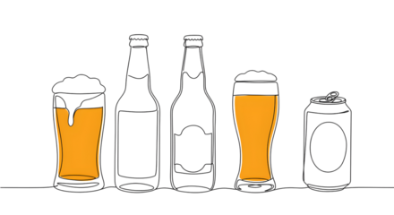Beer glass and bottle outline Outline illustration of beer bottles and mugs