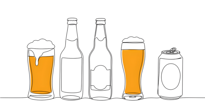 Beer glass and bottle outline Outline illustration of beer bottles and mugs