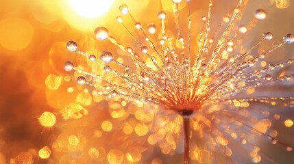 Dewdrops on seedhead, golden light