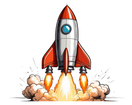 Hand-Drawn Sketch Rocket Launch Icon, isolated on a transparent background.