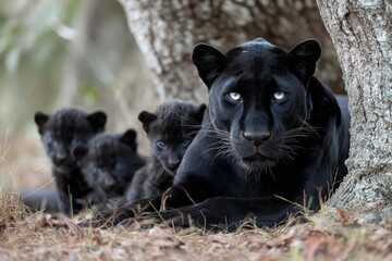 A panther with its cubs