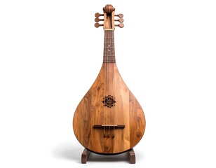 Antique Wooden Pear-Shaped Musical Instrument, Detailed Close-Up.
