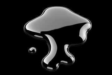 Shiny black liquid drop with smooth reflective surface creating abstract and modern shape isolated...
