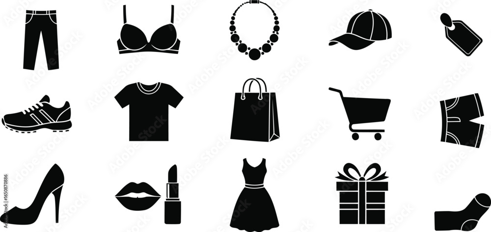 Poster set of vector icons with various objects and symbols for illustration and design