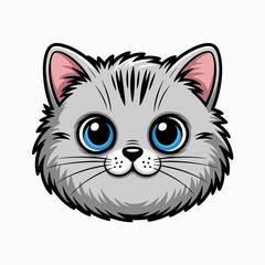 Cute Cat Face Icon – Cartoon Kitty Head Vector Illustration Isolated on White Background