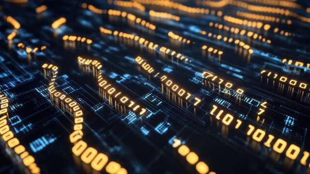 Dynamic Binary Code Flowing on Circuit Board: Data Stream Visualization