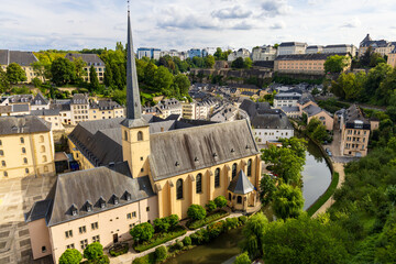 Elevated view of the Neumünster Abbey which is a public meeting place, cultural centre, and former...