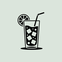 Cocktail Glass Icon – Drink with Straw and Lemon Slice Vector Illustration