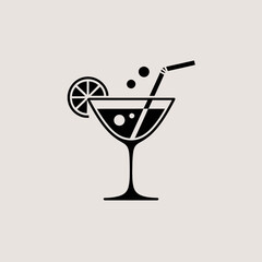 Cocktail Glass Icon – Drink with Straw and Lemon Slice Vector Illustration