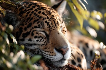 Obraz premium A jaguar taking a nap in the sun