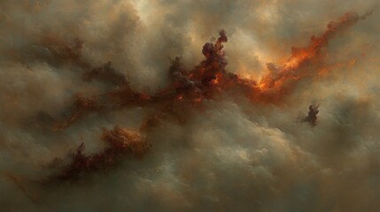 Dramatic clouds with fiery hues evoking a sense of turbulent atmosphere and impending doom
