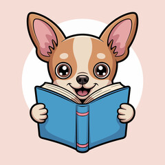 Cute Bulldog Reading Book Cartoon – Smart Dog Mascot Vector Illustration with Glasses