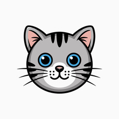 Cute Cat Face Icon – Cartoon Kitty Head Vector Illustration Isolated on White Background