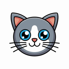 Cute Cat Face Icon – Cartoon Kitty Head Vector Illustration Isolated on White Background