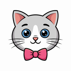 Cute Cat Face Icon – Cartoon Kitty Head Vector Illustration Isolated on White Background