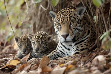 Naklejka premium A jaguar with its cubs