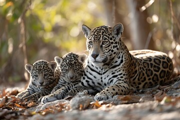 Naklejka premium A jaguar with its cubs