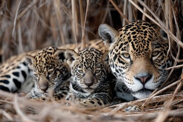 Fototapeta premium A jaguar with its cubs