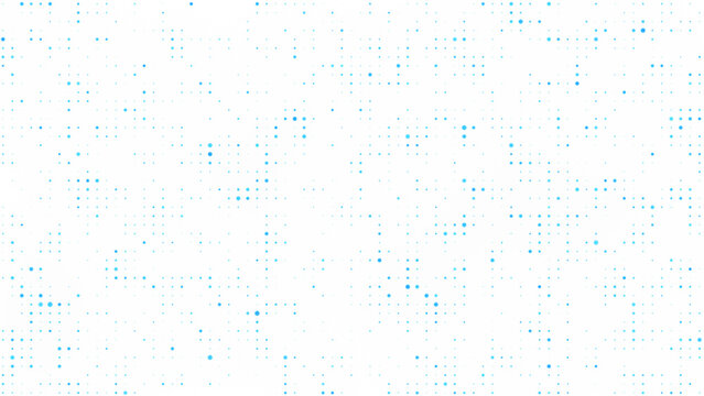 Abstract white background of random blue dots forming a grid pattern. Digital technology concept, big data, information technologies. Minimalist presentation background for corporate business.