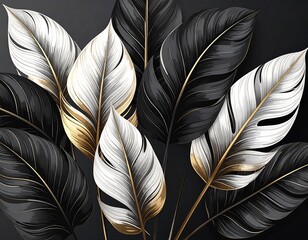 Elegance unveiled: A symphony of stylized leaves in monochrome and gilded accents design
