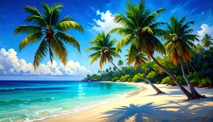 Tropical Beach Paradise with Palm Trees and Turquoise Water.