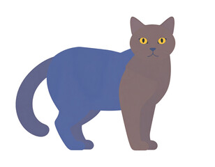 Obraz premium Bicolored cat illustration in a minimalist style with a blue body and brown head standing with bright yellow eyes.