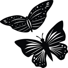 Minimal Linocut Illustration of Butterflies and Fish &ndash; Modern Handcrafted Print Design