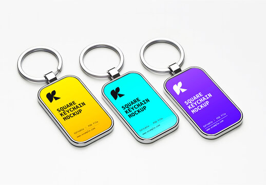 Square Keychain Mockup Set With Color Gradient