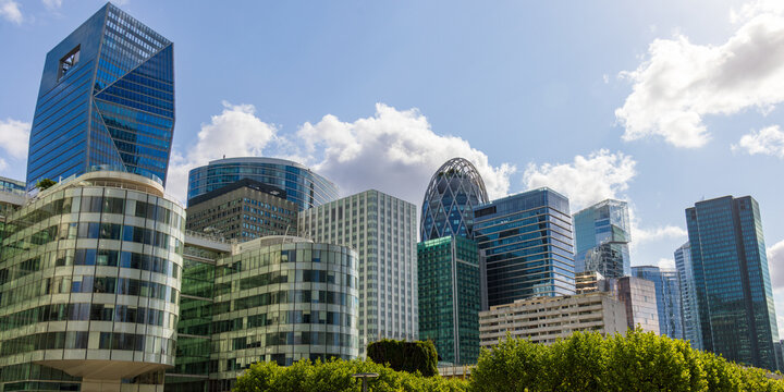 Skyline of La D&eacute;fense, the high-rise business district west of Paris, France