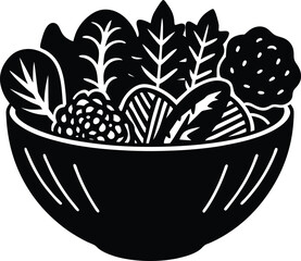 Healthy Food and Salad Linocut Illustration &ndash; Minimal Handcrafted Vegetable Design
