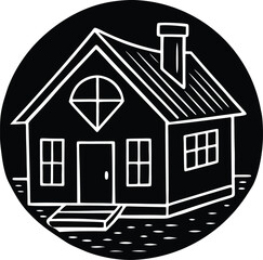 Linocut House and Home Outline &ndash; Minimal Handcrafted Home Illustration