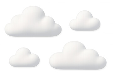 Fototapeta premium White cartoon clouds drifting against transparent backdrop, visualizing meteorological themes, weather patterns, climate narratives, environmental communication