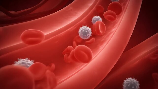 Red and White Blood Cells Flowing Through a Vein: A Microscopic Journey