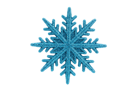 Sparkly blue snowflake on transparent background winter holiday decoration design element