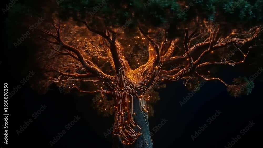 Aufkleber futuristic digital tree design with glowing circuits and data flow visualization