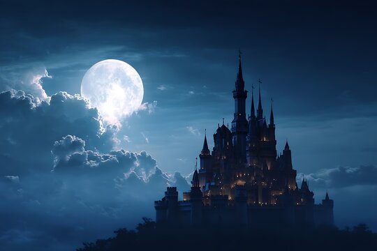 lovely fortress beneath lunar heavens within storybook outline idea
