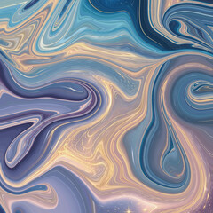 Stunning abstract cosmic fluid art with shimmering golden streaks, swirls of blue, violet, and pastel tones, evoking a dreamy celestial galaxy.